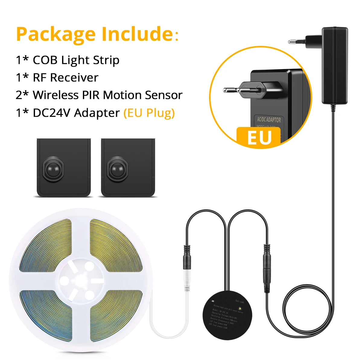 Movable Sensing PIR Motion Sensor LED Strip Lights 24V COB LED Lamp Diode Tape with RF Reciever for Stairs Living Room Lighting