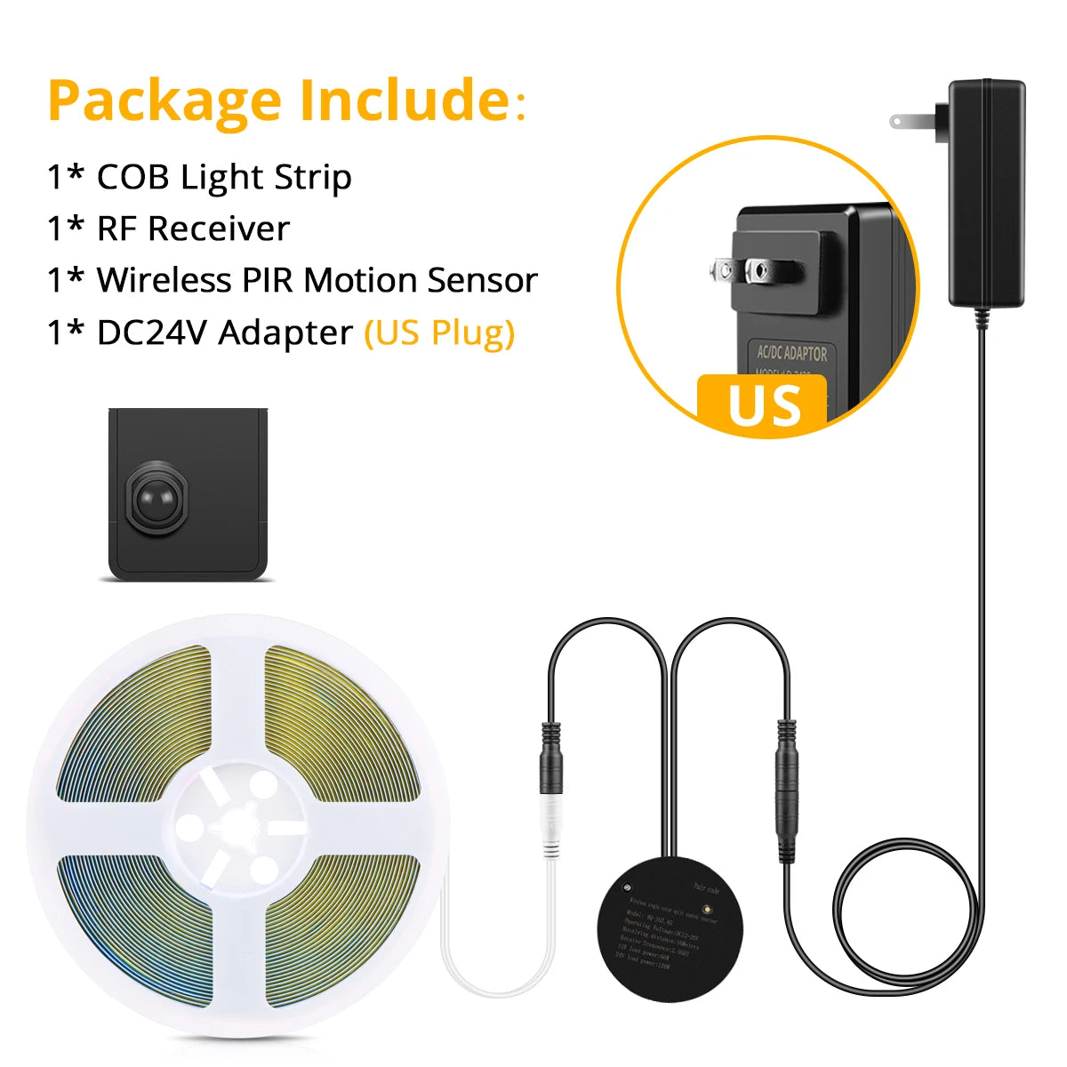 Movable Sensing PIR Motion Sensor LED Strip Lights 24V COB LED Lamp Diode Tape with RF Reciever for Stairs Living Room Lighting