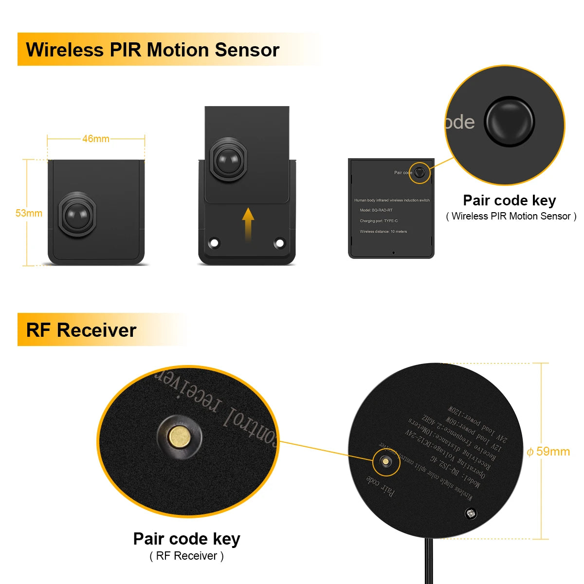 Movable Sensing PIR Motion Sensor LED Strip Lights 24V COB LED Lamp Diode Tape with RF Reciever for Stairs Living Room Lighting