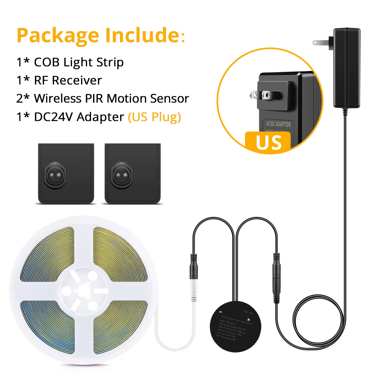 Movable Sensing PIR Motion Sensor LED Strip Lights 24V COB LED Lamp Diode Tape with RF Reciever for Stairs Living Room Lighting